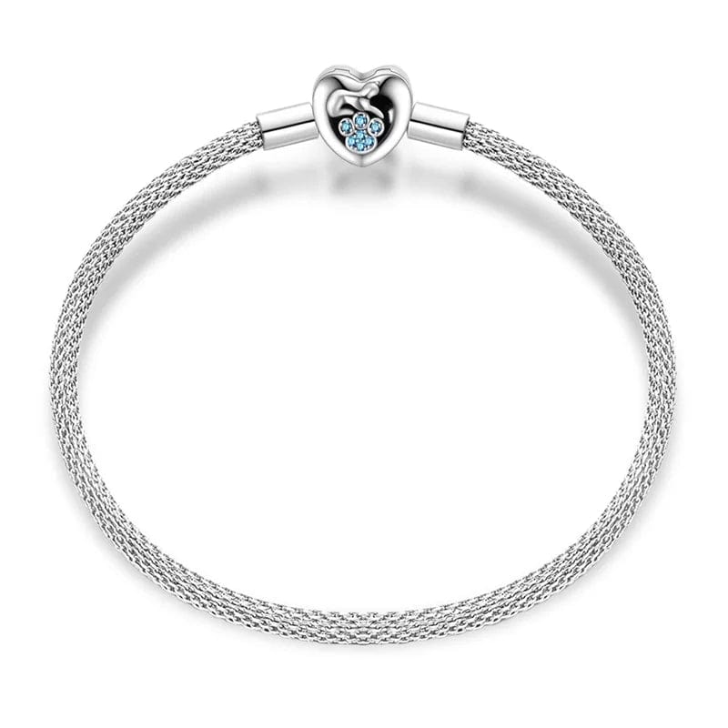 Trivellolab Elegant Heart Clasp Bracelet with Blue Paw Gemstones