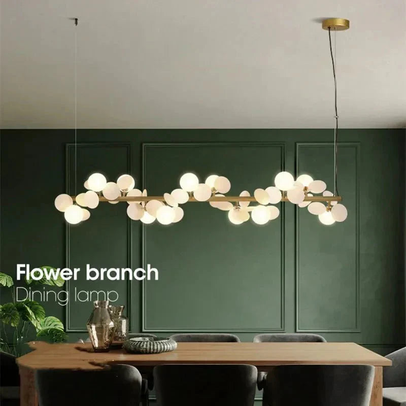 Eli Glass Globes Linear Chandelier For Dining Room - 12 LightsGrayCool white 6000KTrivellolab