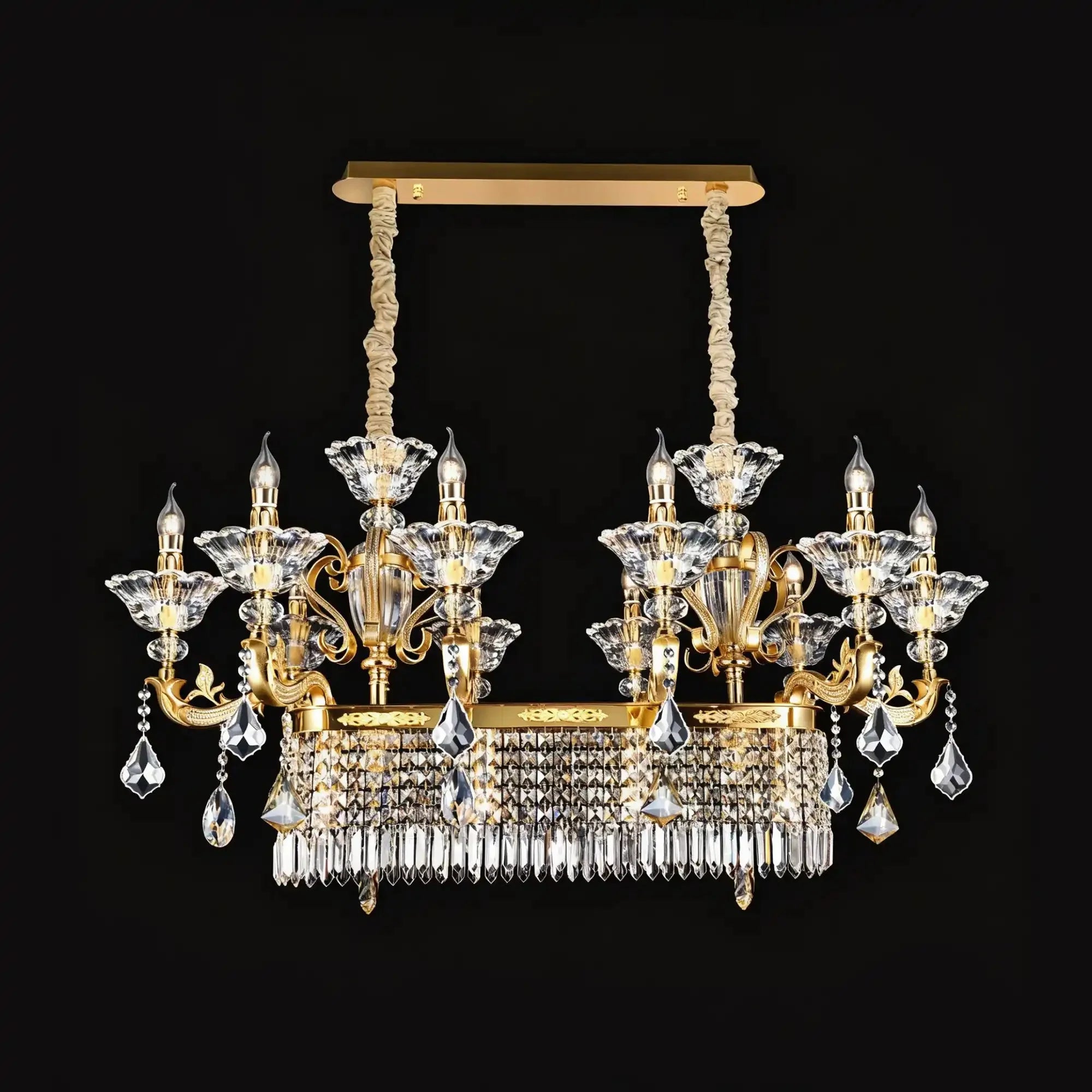 Eternal Baroque Revival Chandelier Series with Diamond - Inspired Crystal - Studded Light Arms - 13 Lights/Rectangular/L48.03"*W23.62"*H33.46"(L122cm*W60cm*H85cm)Warm LightTrivellolab