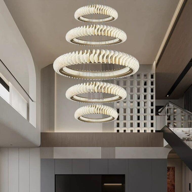 Extra Large Multi - layers Rings Crystal Chandelier Modern Art Waves Creative Pendant Light For High - ciling Foyer/Hallway/Staircase - 4 Layers:D39.4"GoldWarm LightTrivellolab