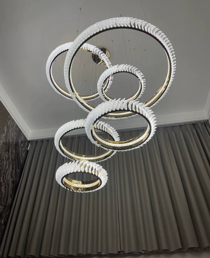 Extra Large Multi - layers Rings Crystal Chandelier Modern Art Waves Creative Pendant Light For High - ciling Foyer/Hallway/Staircase - 4 Layers:D39.4"GoldWarm LightTrivellolab