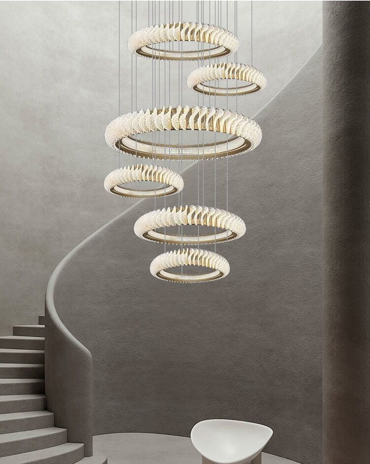 Extra Large Multi - layers Rings Crystal Chandelier Modern Art Waves Creative Pendant Light For High - ciling Foyer/Hallway/Staircase - 4 Layers:D39.4"GoldWarm LightTrivellolab