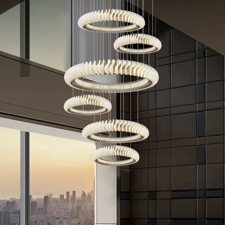 Extra Large Multi - layers Rings Crystal Chandelier Modern Art Waves Creative Pendant Light For High - ciling Foyer/Hallway/Staircase - 4 Layers:D39.4"GoldWarm LightTrivellolab