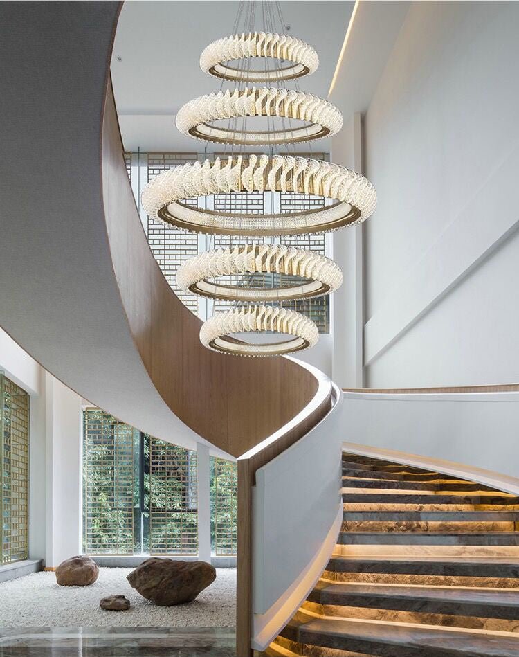 Extra Large Multi - layers Rings Crystal Chandelier Modern Art Waves Creative Pendant Light For High - ciling Foyer/Hallway/Staircase - 4 Layers:D39.4"GoldWarm LightTrivellolab