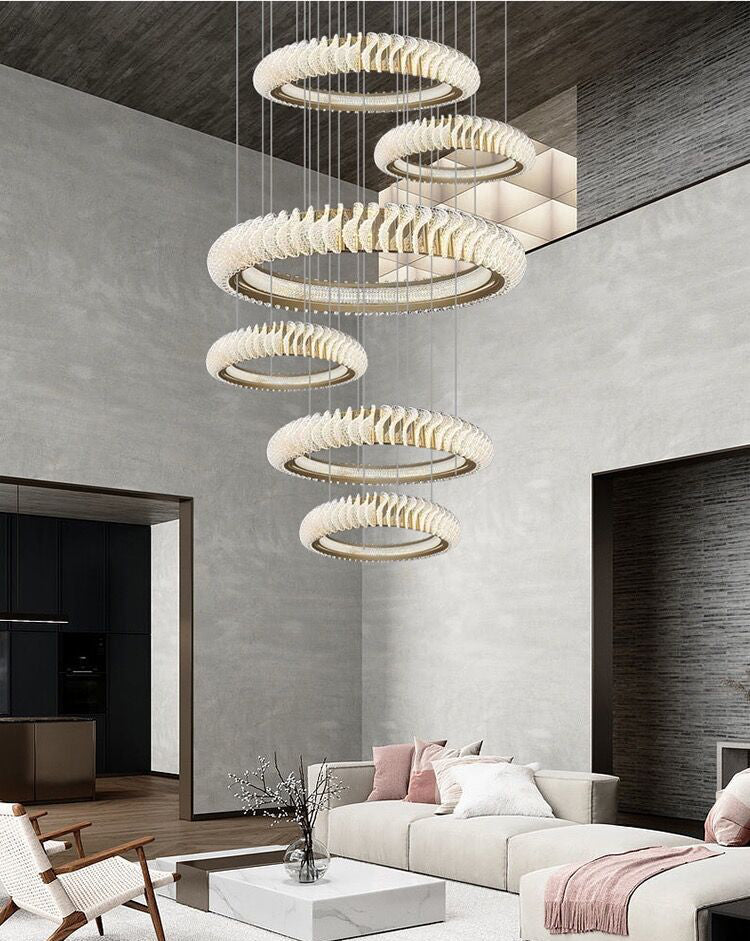 Extra Large Multi - layers Rings Crystal Chandelier Modern Art Waves Creative Pendant Light For High - ciling Foyer/Hallway/Staircase - 4 Layers:D39.4"GoldWarm LightTrivellolab