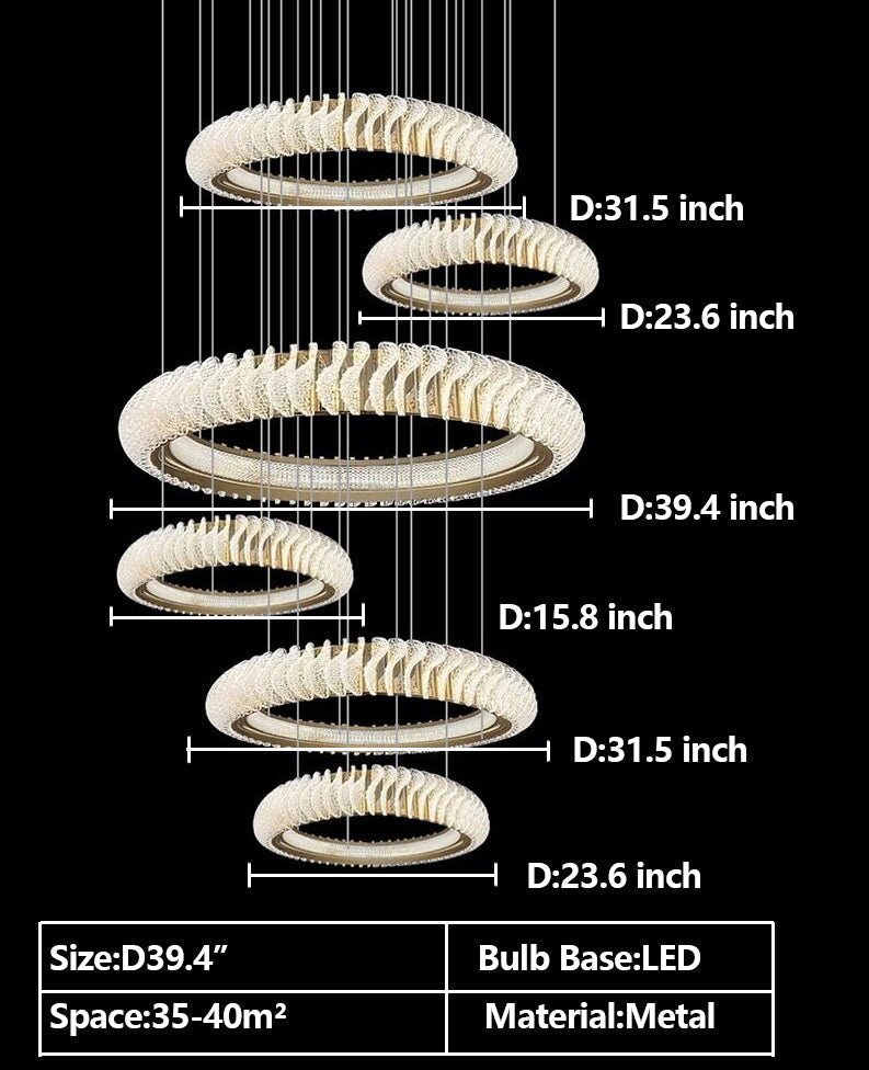 Extra Large Multi - layers Rings Crystal Chandelier Modern Art Waves Creative Pendant Light For High - ciling Foyer/Hallway/Staircase - 4 Layers:D39.4"GoldWarm LightTrivellolab