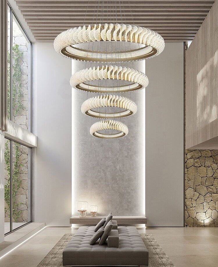 Extra Large Multi - layers Rings Crystal Chandelier Modern Art Waves Creative Pendant Light For High - ciling Foyer/Hallway/Staircase - 4 Layers:D39.4"GoldWarm LightTrivellolab