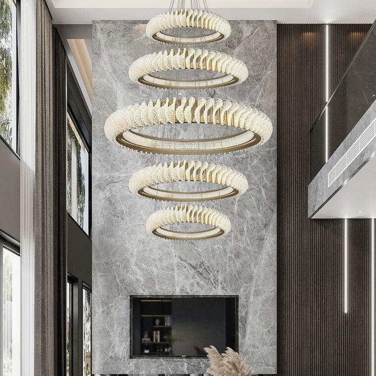 Extra Large Multi - layers Rings Crystal Chandelier Modern Art Waves Creative Pendant Light For High - ciling Foyer/Hallway/Staircase - 4 Layers:D39.4"GoldWarm LightTrivellolab