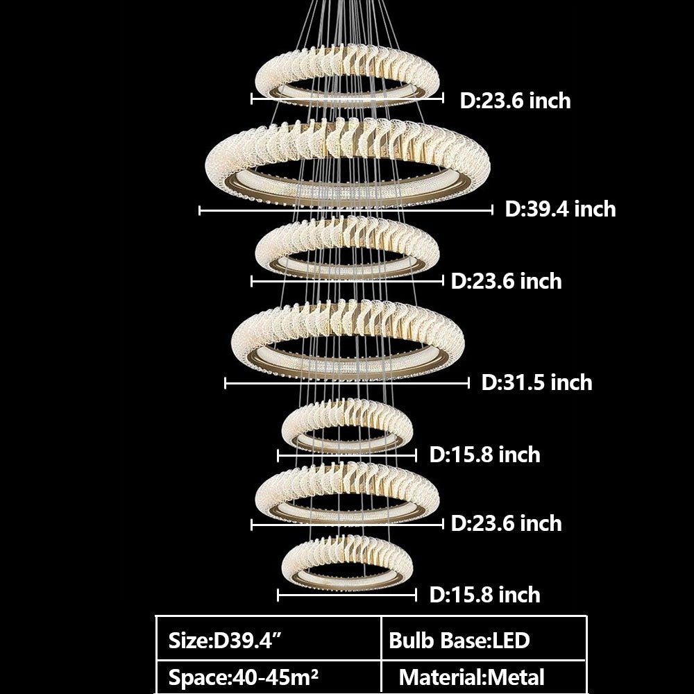 Extra Large Multi - layers Rings Crystal Chandelier Modern Art Waves Creative Pendant Light For High - ciling Foyer/Hallway/Staircase - 4 Layers:D39.4"GoldWarm LightTrivellolab