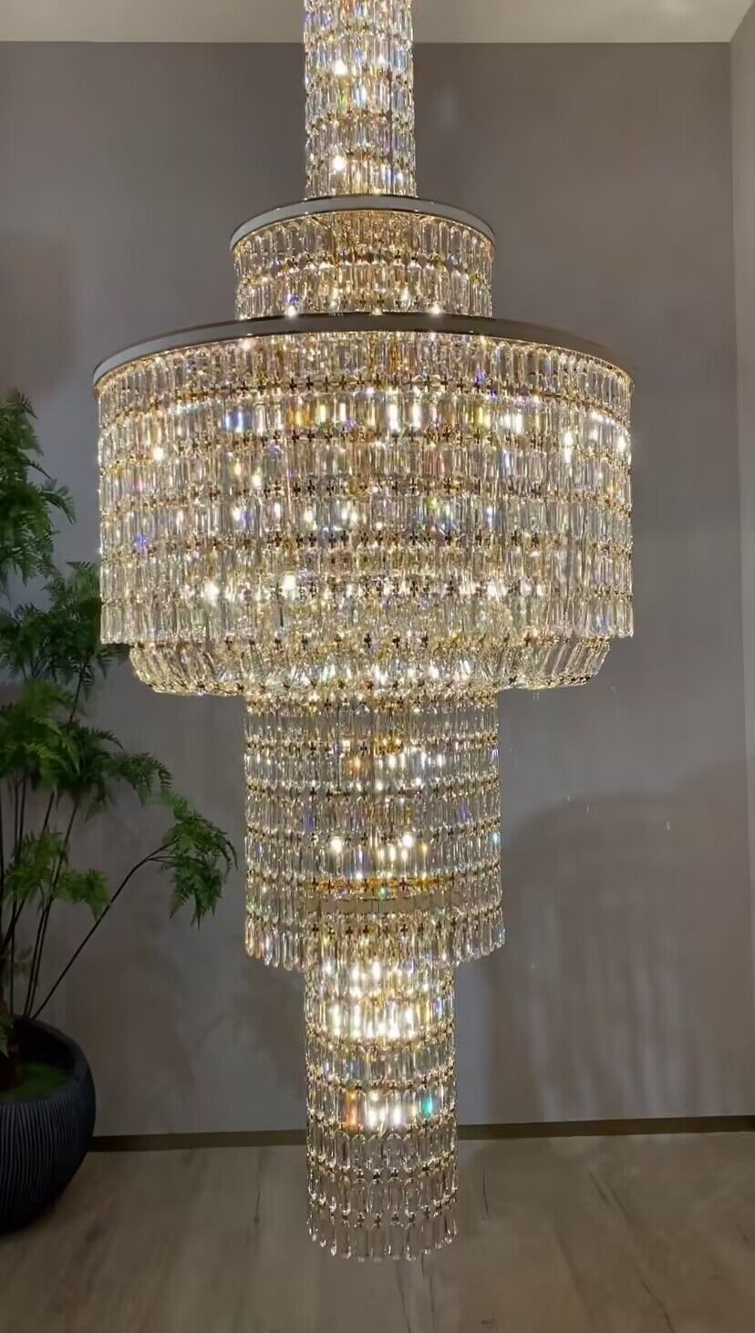 Extra Large Muti - tiered Round Crystal Chandelier with White Leather for High - ceiling - D39.4"*H104.7" (D100cm*H266cm)/95kgWarm LightTrivellolab