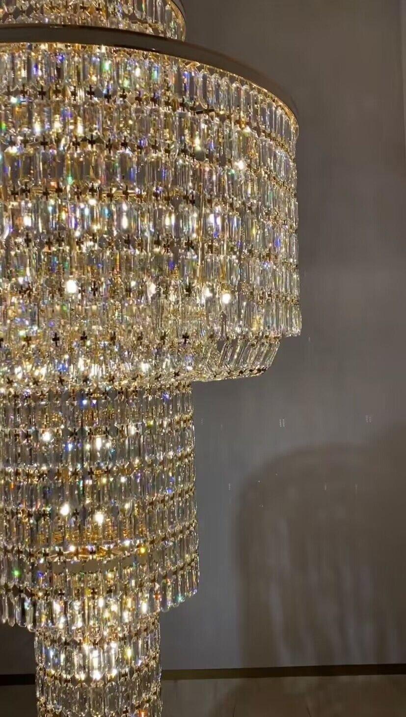 Extra Large Muti - tiered Round Crystal Chandelier with White Leather for High - ceiling - D39.4"*H104.7" (D100cm*H266cm)/95kgWarm LightTrivellolab