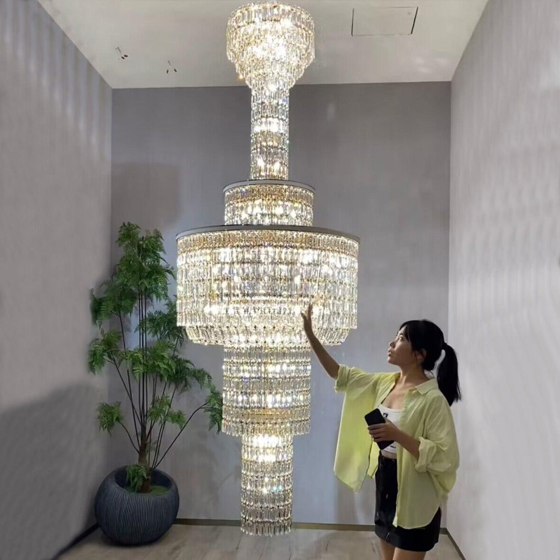 Extra Large Muti - tiered Round Crystal Chandelier with White Leather for High - ceiling - D39.4"*H104.7" (D100cm*H266cm)/95kgWarm LightTrivellolab