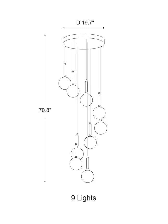 Extra Large Nordic Minimalist Long Pendant Light for Spiral Staircase/High - ceiling Room - 6 Lights/D15.7"*H59"BlackWarm LightTrivellolab