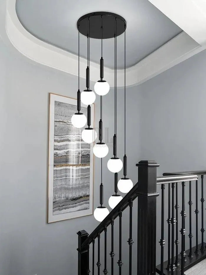 Extra Large Nordic Minimalist Long Pendant Light for Spiral Staircase/High - ceiling Room - 6 Lights/D15.7"*H59"BlackWarm LightTrivellolab