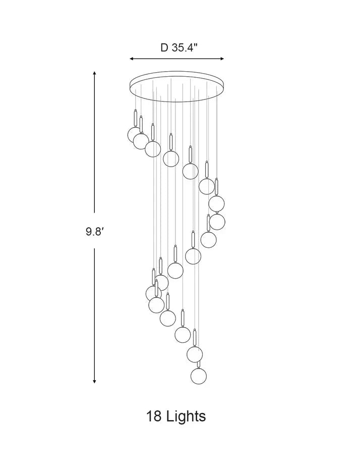 Extra Large Nordic Minimalist Long Pendant Light for Spiral Staircase/High - ceiling Room - 6 Lights/D15.7"*H59"BlackWarm LightTrivellolab