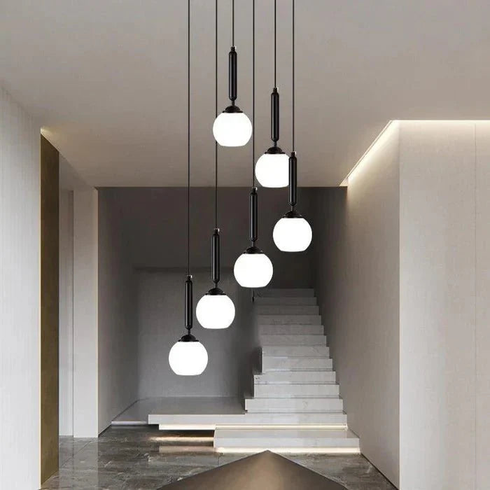 Extra Large Nordic Minimalist Long Pendant Light for Spiral Staircase/High - ceiling Room - 6 Lights/D15.7"*H59"BlackWarm LightTrivellolab