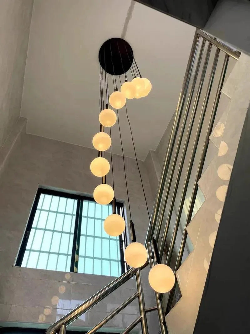Extra Large Nordic Minimalist Long Pendant Light for Spiral Staircase/High - ceiling Room - 6 Lights/D15.7"*H59"BlackWarm LightTrivellolab