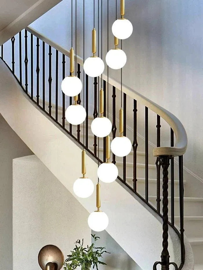 Extra Large Nordic Minimalist Long Pendant Light for Spiral Staircase/High - ceiling Room - 6 Lights/D15.7"*H59"BlackWarm LightTrivellolab