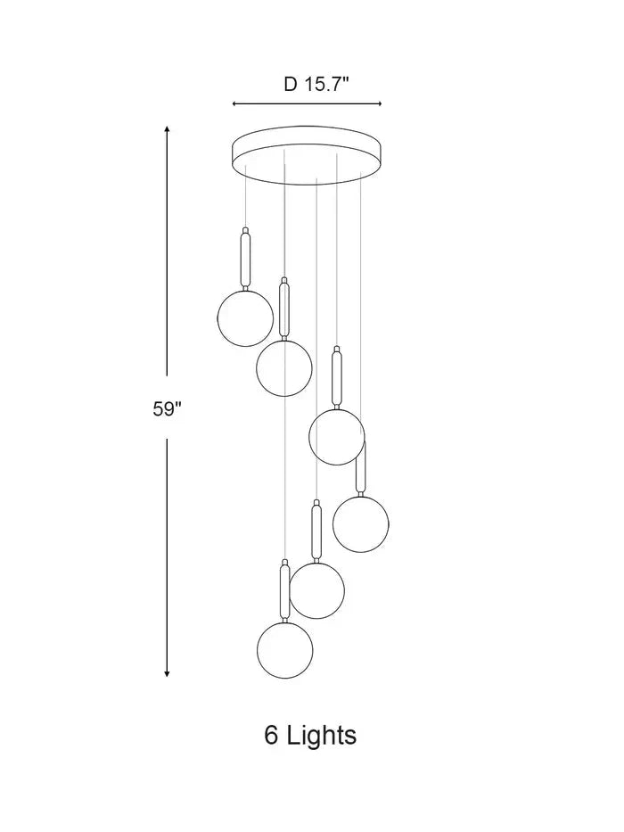 Extra Large Nordic Minimalist Long Pendant Light for Spiral Staircase/High - ceiling Room - 6 Lights/D15.7"*H59"BlackWarm LightTrivellolab