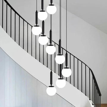 Extra Large Nordic Minimalist Long Pendant Light for Spiral Staircase/High - ceiling Room - 6 Lights/D15.7"*H59"BlackWarm LightTrivellolab