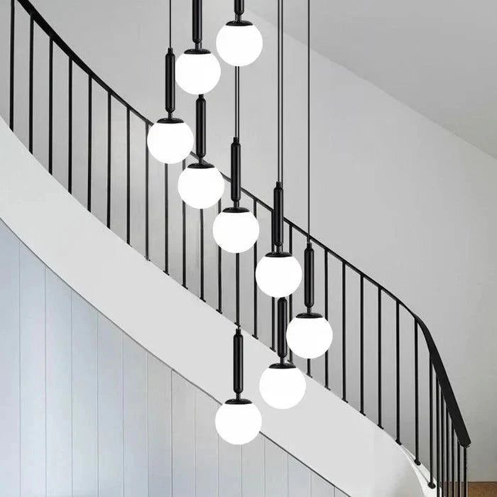 Extra Large Nordic Minimalist Long Pendant Light for Spiral Staircase/High - ceiling Room - 6 Lights/D15.7"*H59"BlackWarm LightTrivellolab