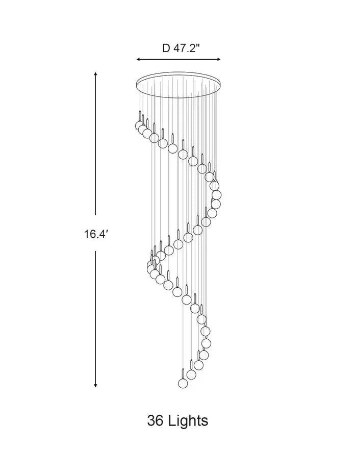 Extra Large Nordic Minimalist Long Pendant Light for Spiral Staircase/High - ceiling Room - 6 Lights/D15.7"*H59"BlackWarm LightTrivellolab