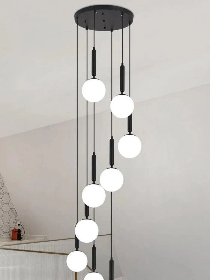 Extra Large Nordic Minimalist Long Pendant Light for Spiral Staircase/High - ceiling Room - 6 Lights/D15.7"*H59"BlackWarm LightTrivellolab