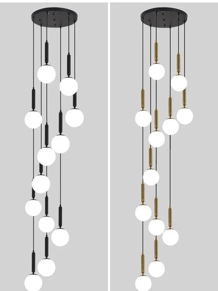 Extra Large Nordic Minimalist Long Pendant Light for Spiral Staircase/High - ceiling Room - 6 Lights/D15.7"*H59"BlackWarm LightTrivellolab