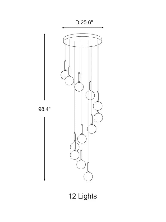Extra Large Nordic Minimalist Long Pendant Light for Spiral Staircase/High - ceiling Room - 6 Lights/D15.7"*H59"BlackWarm LightTrivellolab