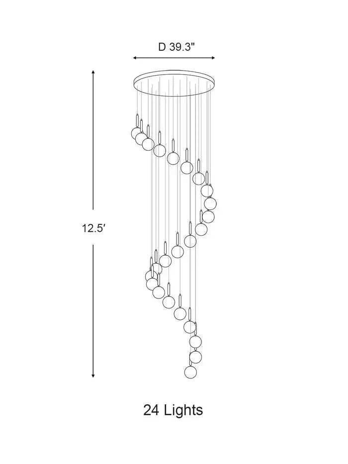 Extra Large Nordic Minimalist Long Pendant Light for Spiral Staircase/High - ceiling Room - 6 Lights/D15.7"*H59"BlackWarm LightTrivellolab