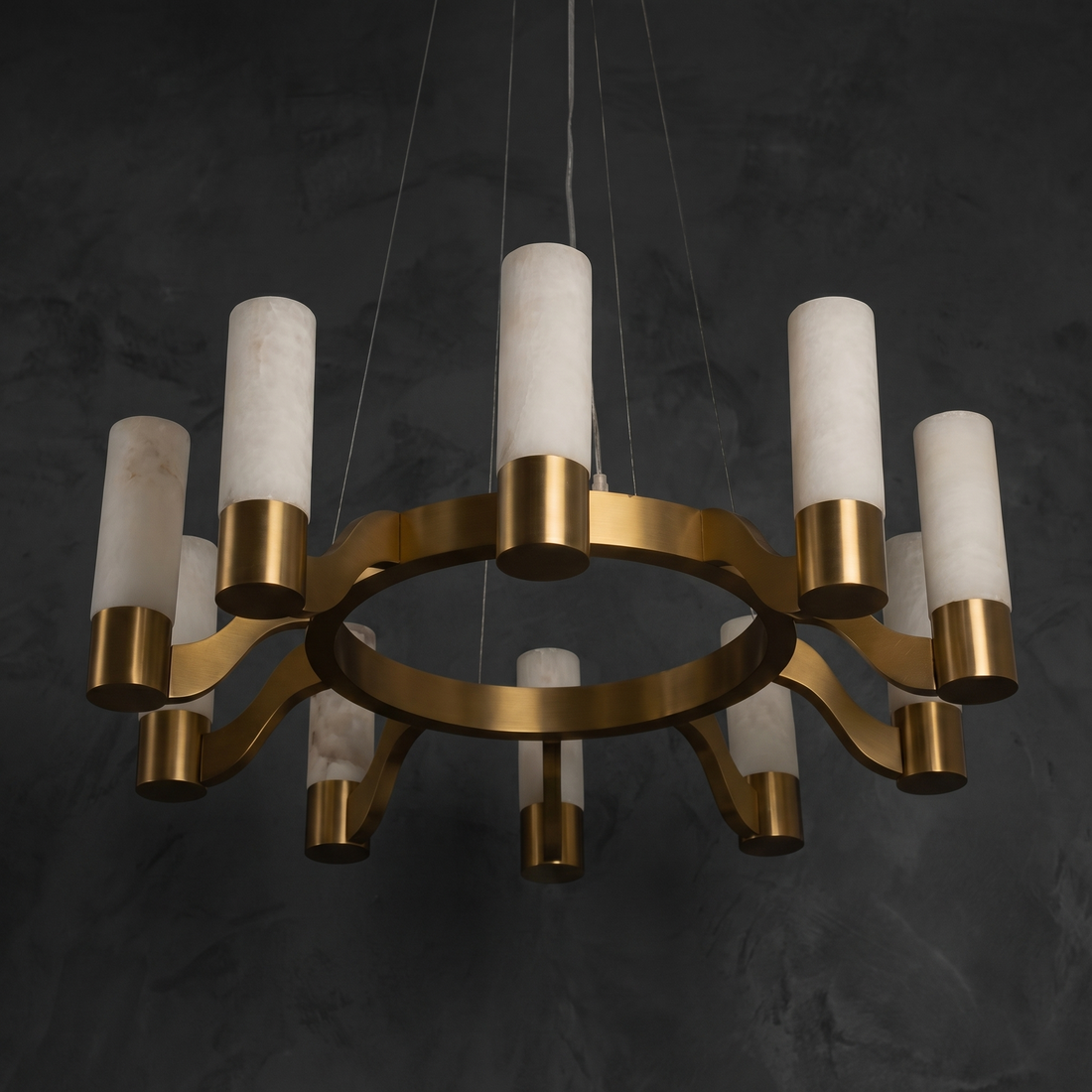 Alabaster Hanging Light Fixtures in brass