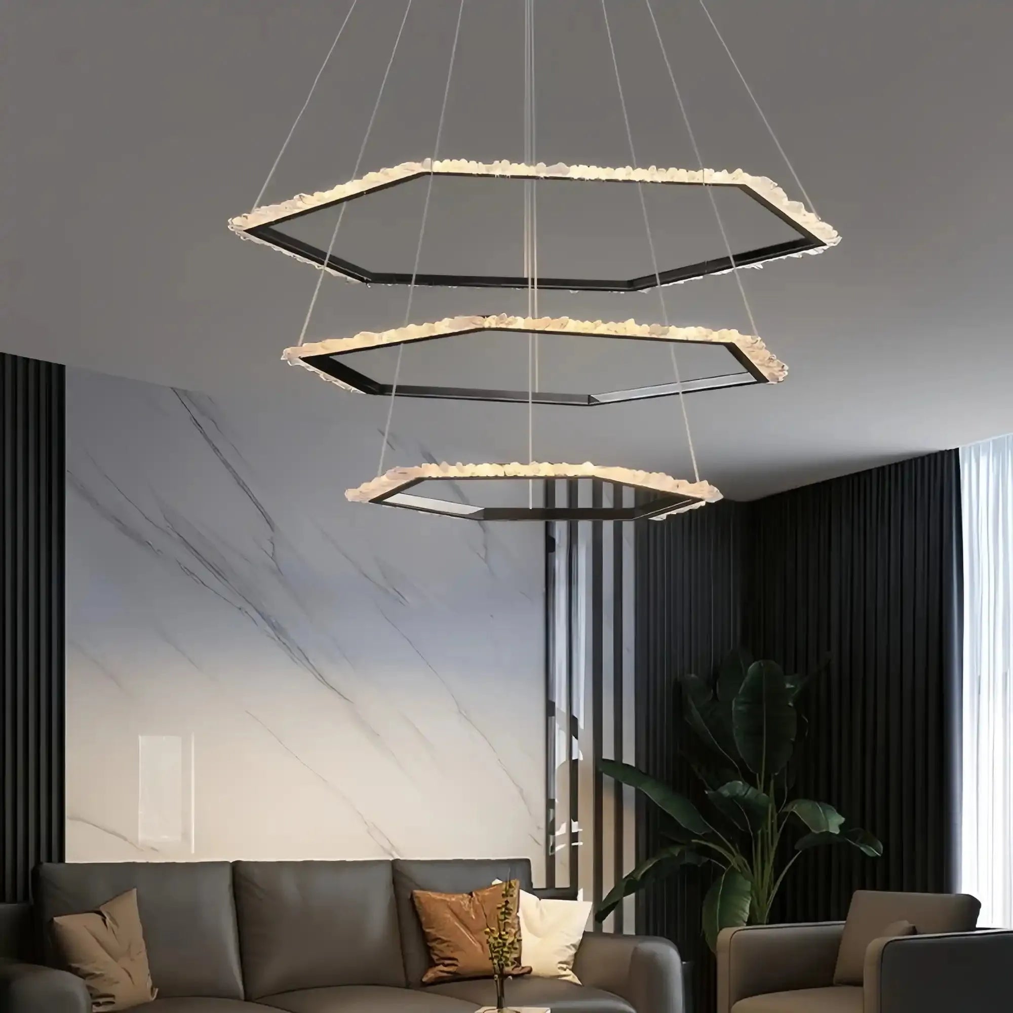 Gina Hexagonal Rock Crystal Black Ring Chandelier - Style CTrivellolab