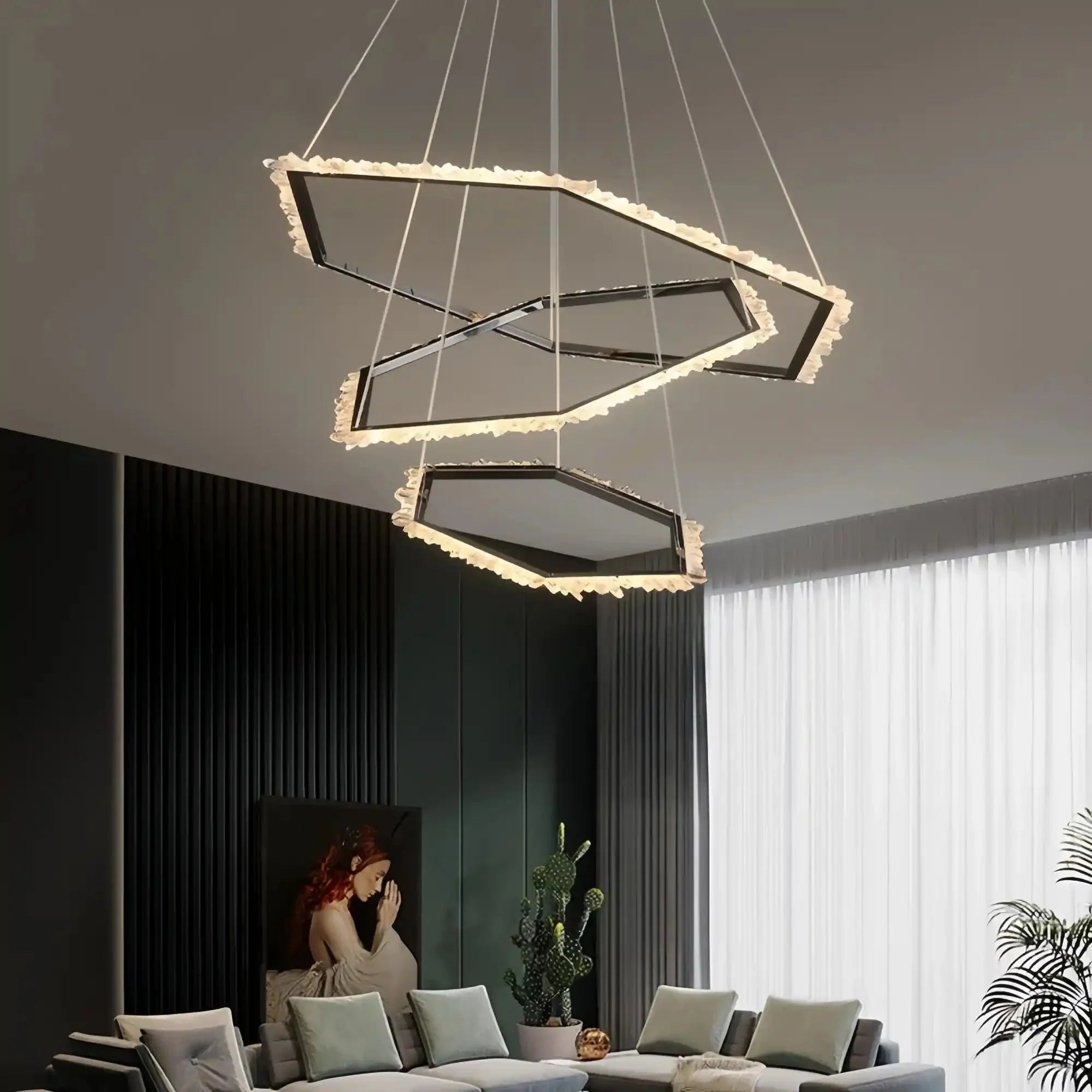 Gina Hexagonal Rock Crystal Black Ring Chandelier - Style CTrivellolab