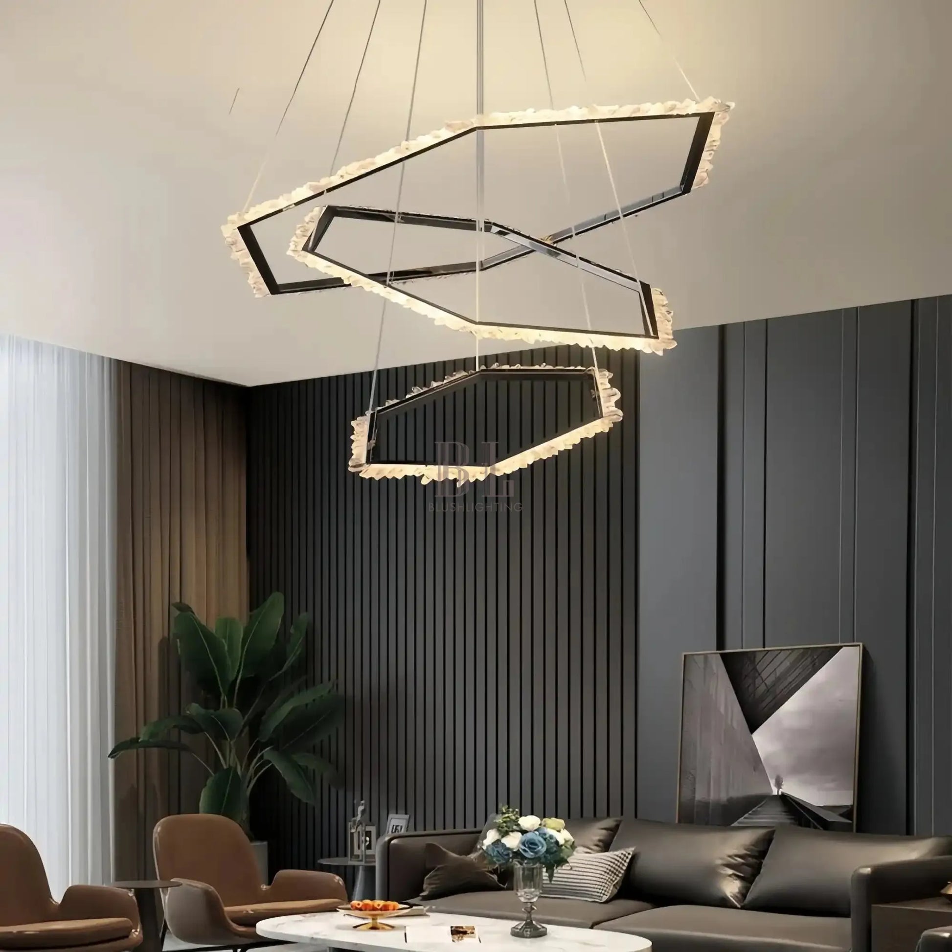 Gina Hexagonal Rock Crystal Black Ring Chandelier - Style CTrivellolab