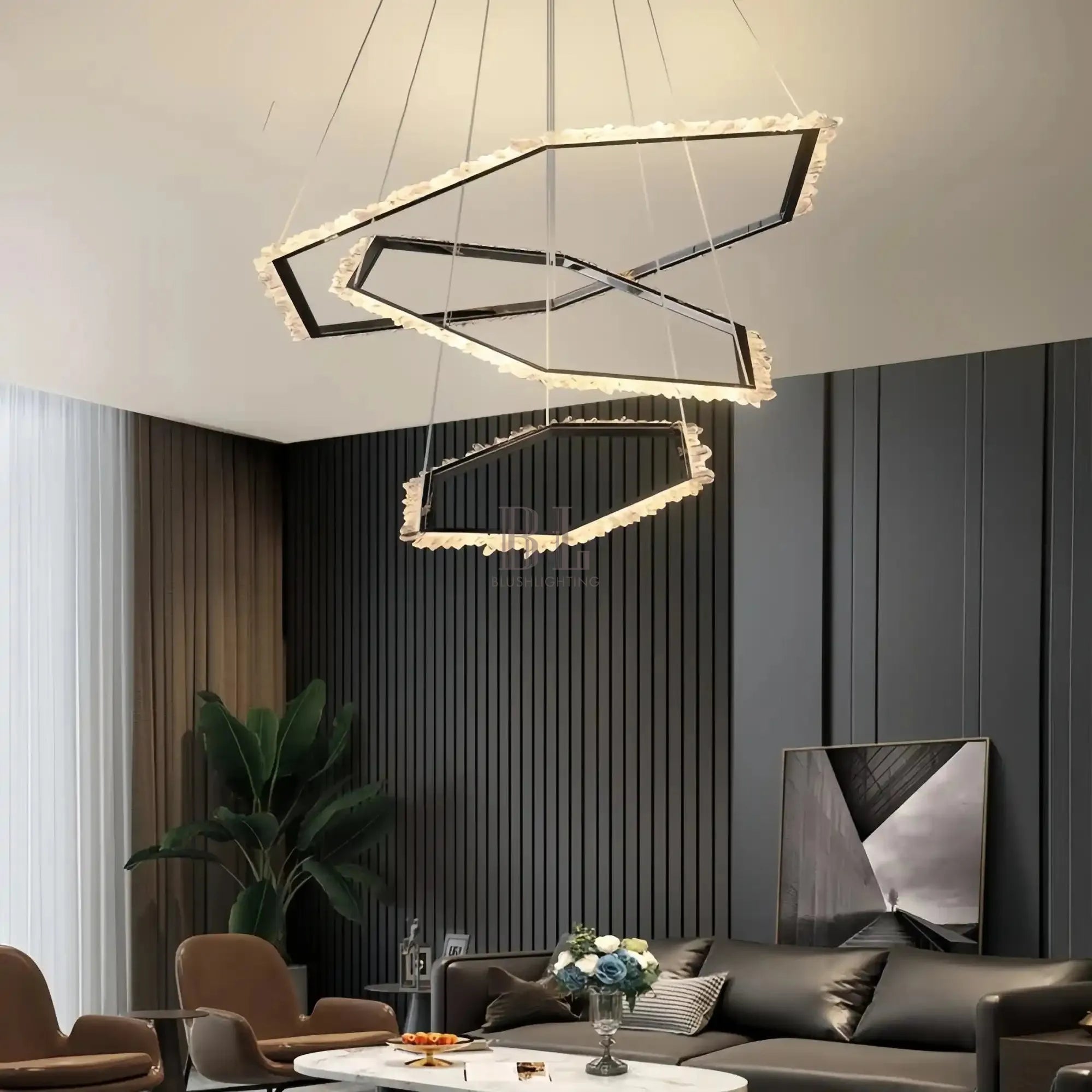 Gina Hexagonal Rock Crystal Black Ring Chandelier - Style CTrivellolab