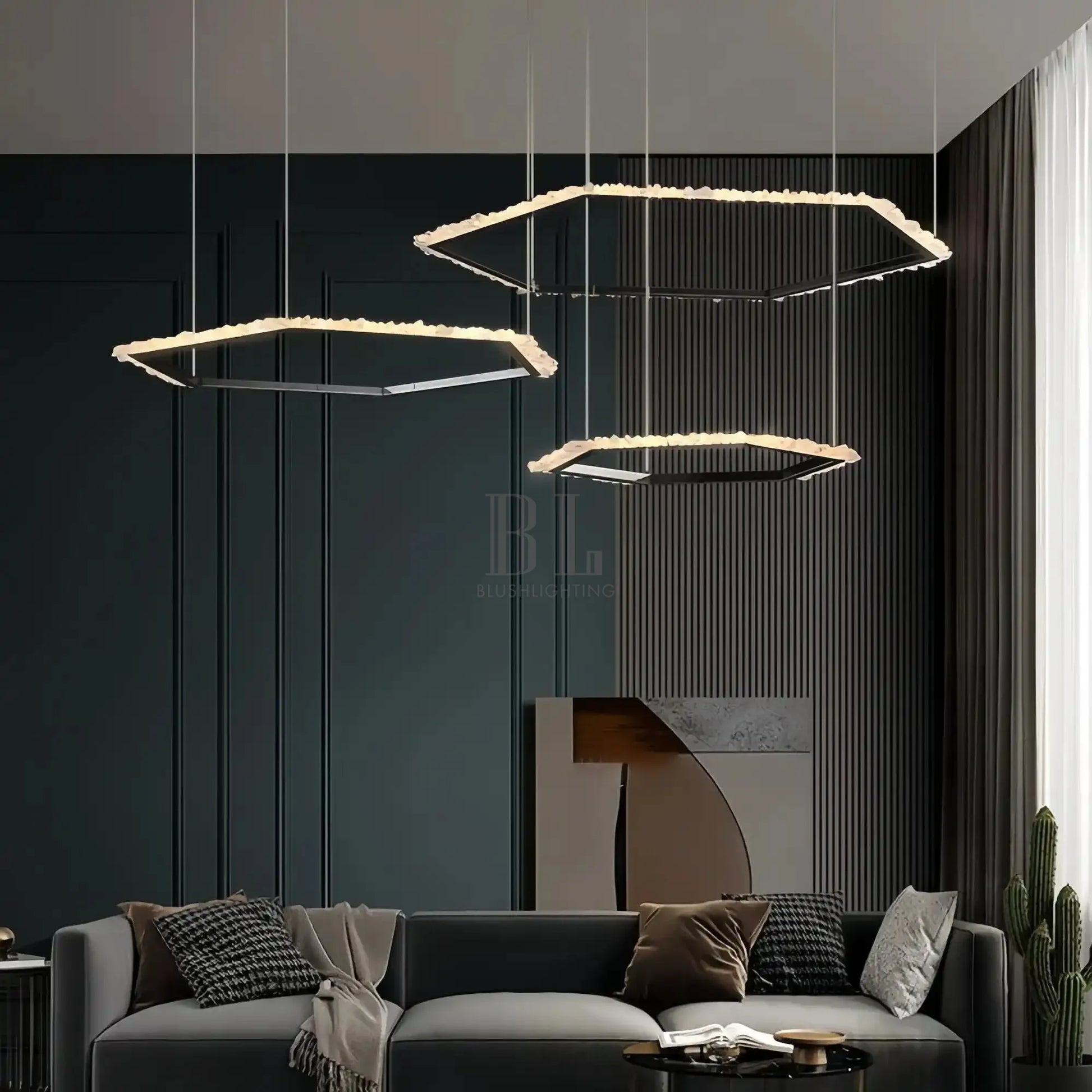 Gina Hexagonal Rock Crystal Black Ring Chandelier - Style BTrivellolab