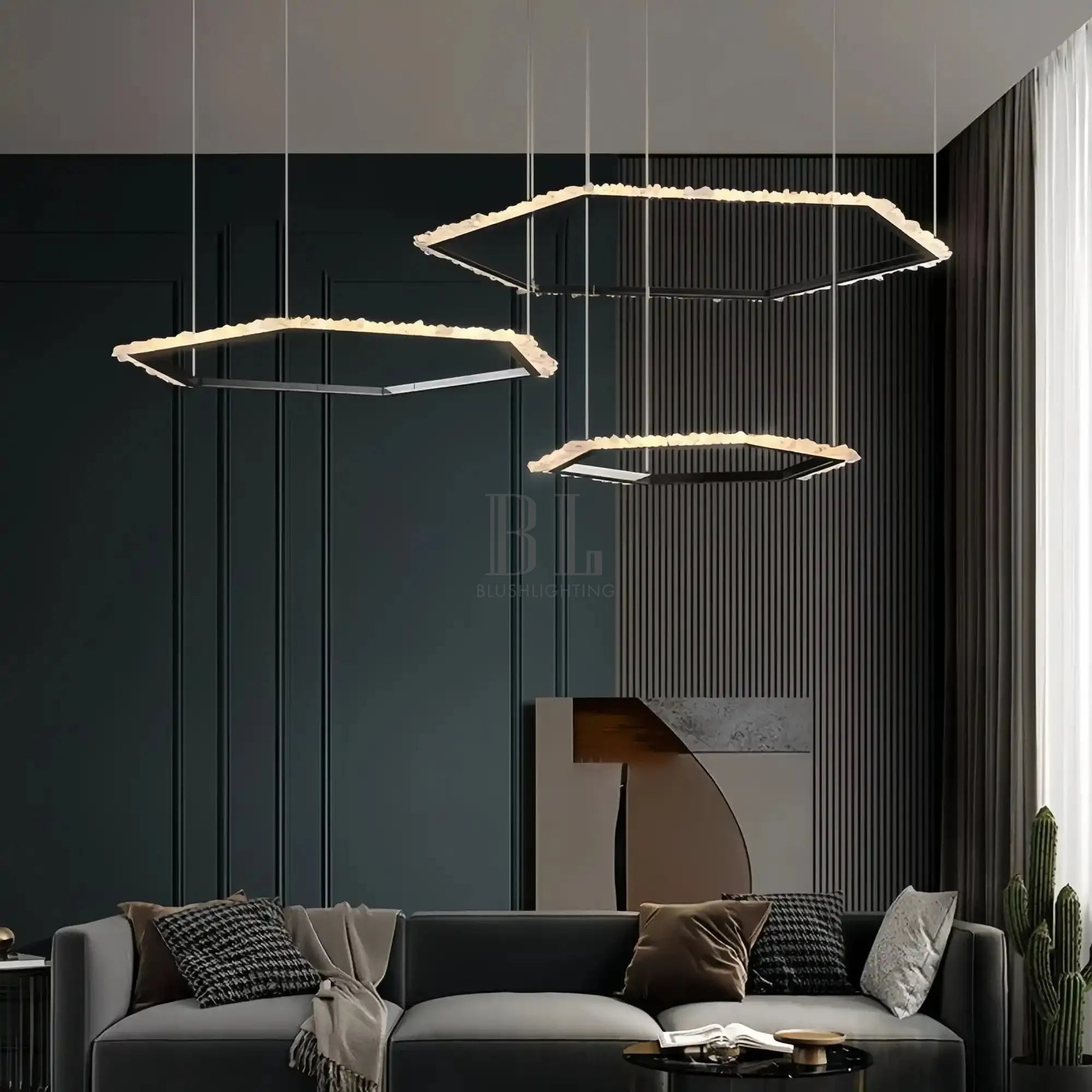 Gina Hexagonal Rock Crystal Black Ring Chandelier - Style BTrivellolab