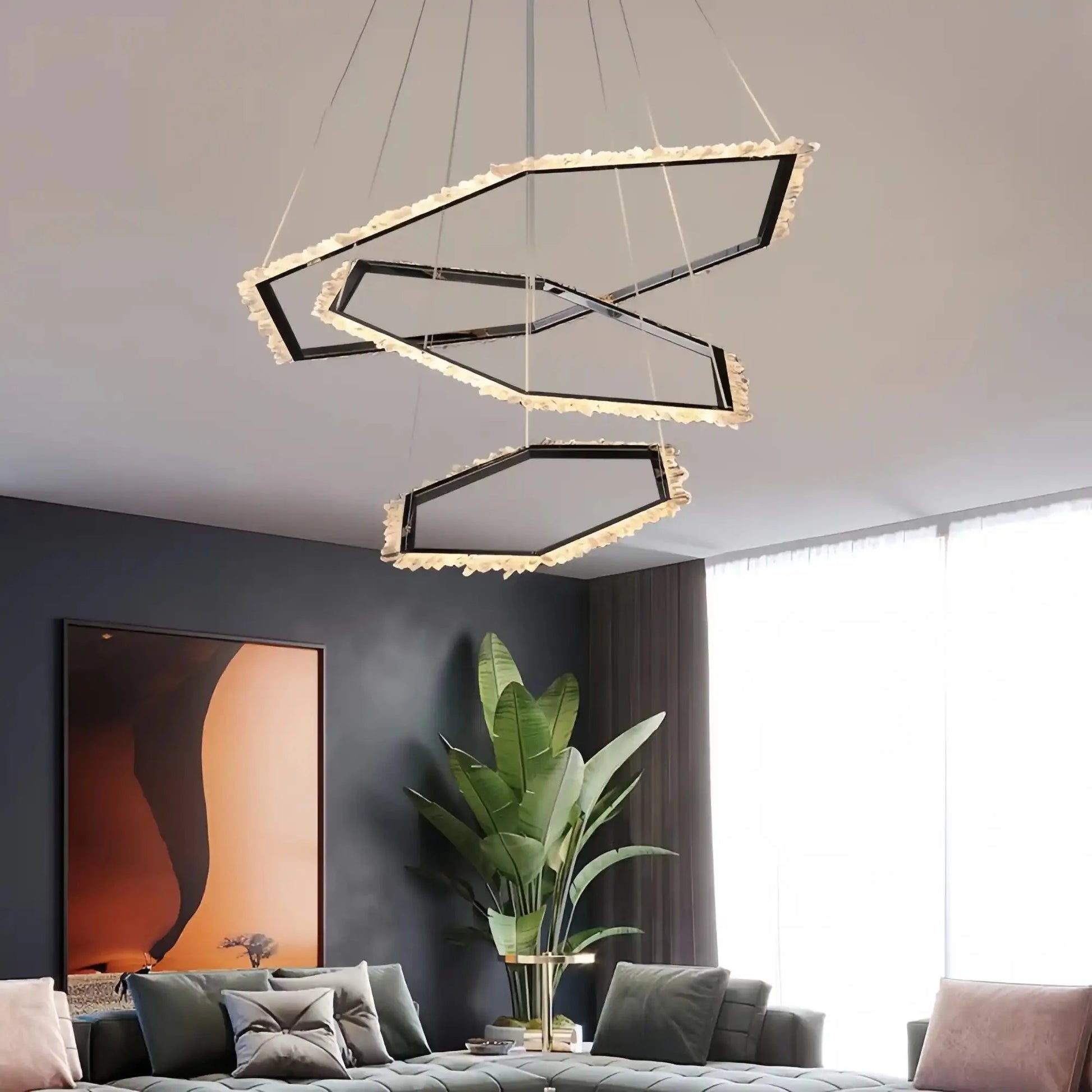 Gina Hexagonal Rock Crystal Black Ring Chandelier - Style ATrivellolab