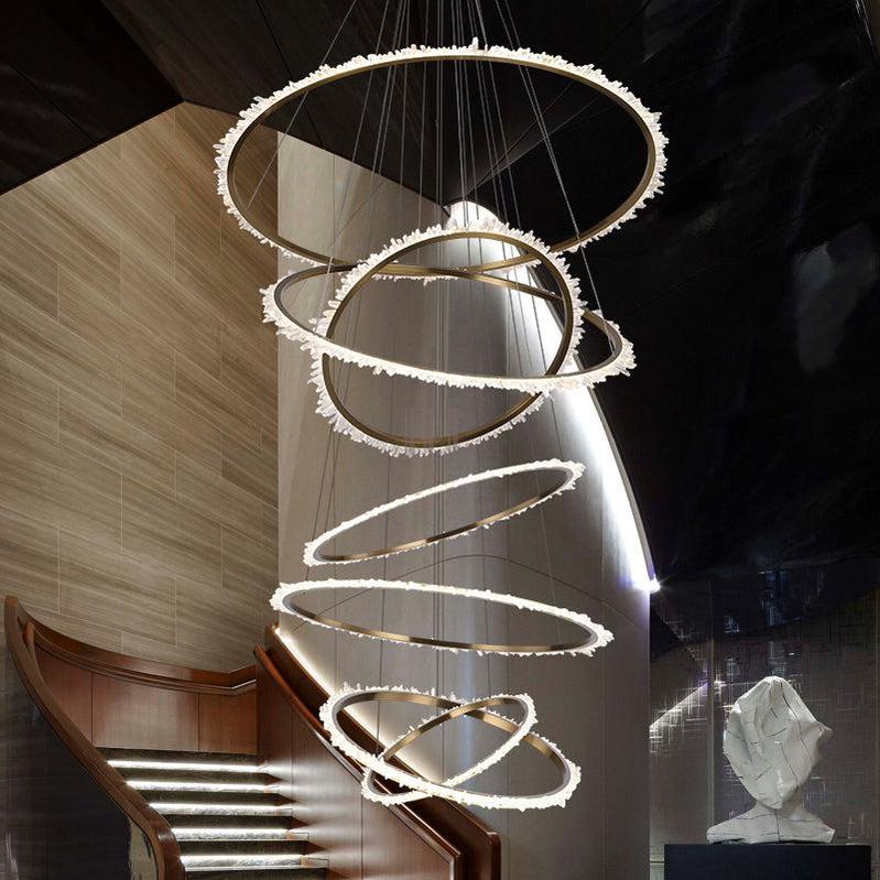 Gina Rock Crystal Multi Rings Chandelier For Staircase - 5 Rings: 15.7"D + 23.6"D + 31.5"D + 39.4"D + 59"DTrivellolab