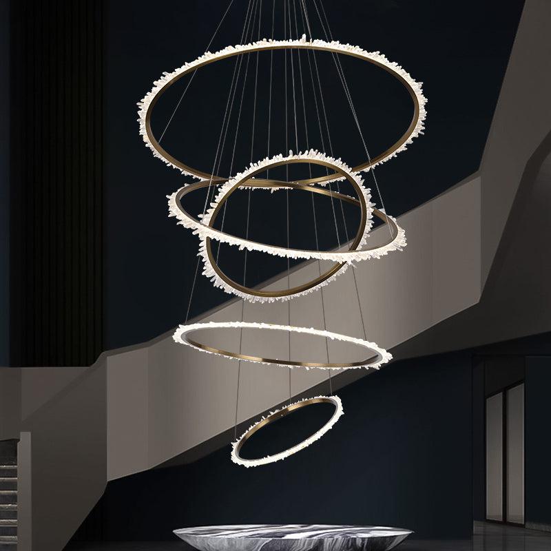 Gina Rock Crystal Multi Rings Chandelier For Staircase - 6 Rings: 15.7"D + 23.6"D + 31.5"D + 39.4"D + 47.2"D + 59"DTrivellolab