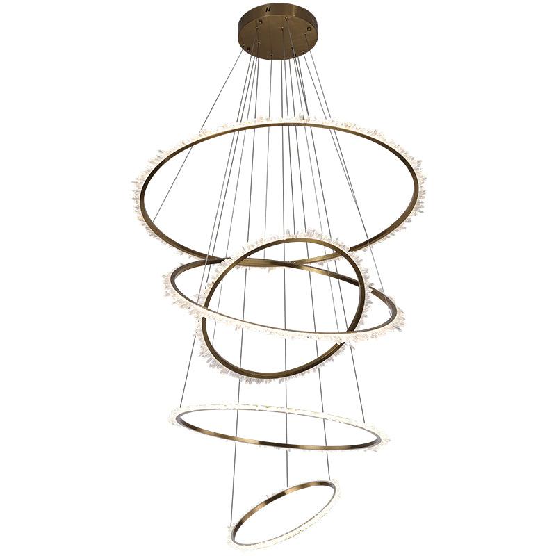 Gina Rock Crystal Multi Rings Chandelier For Staircase - 5 Rings: 15.7"D + 23.6"D + 31.5"D + 47.2"D + 59"DTrivellolab