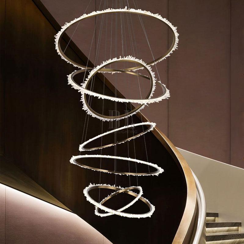 Gina Rock Crystal Multi Rings Chandelier For Staircase - 6 Rings: 15.7"D + 23.6"D + 31.5"D + 39.4"D + 47.2"D + 59"DTrivellolab