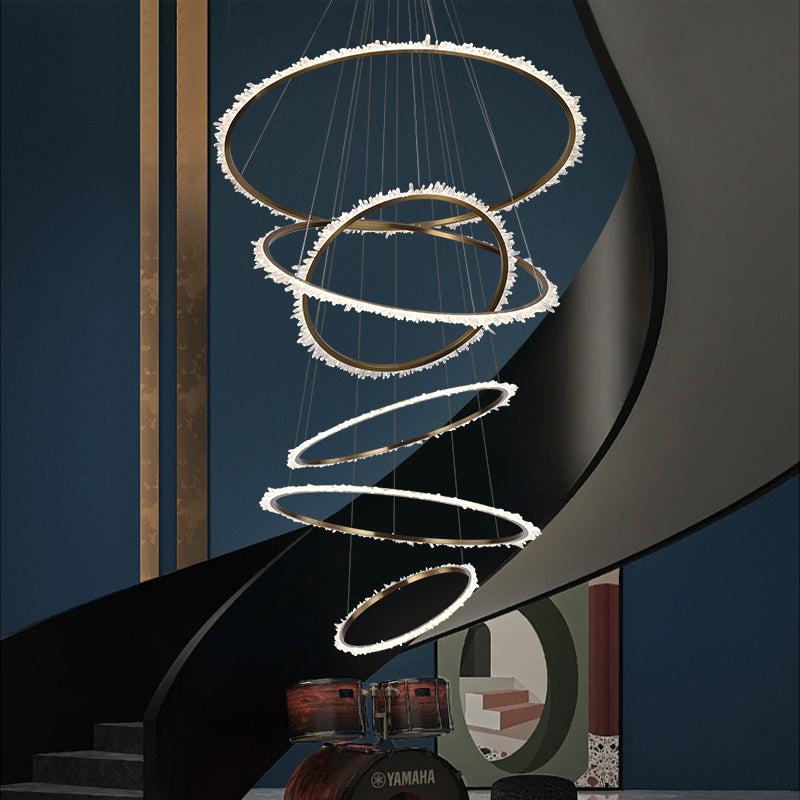 Gina Rock Crystal Multi Rings Chandelier For Staircase - 6 Rings: 15.7"D + 23.6"D + 31.5"D + 39.4"D + 47.2"D + 59"DTrivellolab