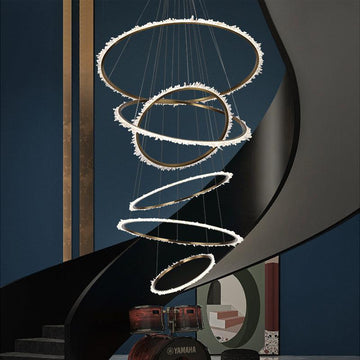 Gina Rock Crystal Multi Rings Chandelier For Staircase - 6 Rings: 15.7"D + 23.6"D + 31.5"D + 39.4"D + 47.2"D + 59"DTrivellolab