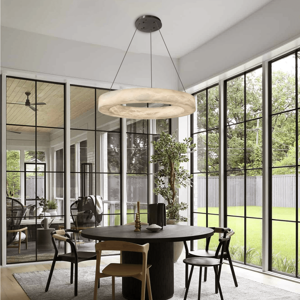 Glacera Alabaster Round Chandelier 19'' 27'' 36'' 60''D - D 27.6"BronzeTrivellolab