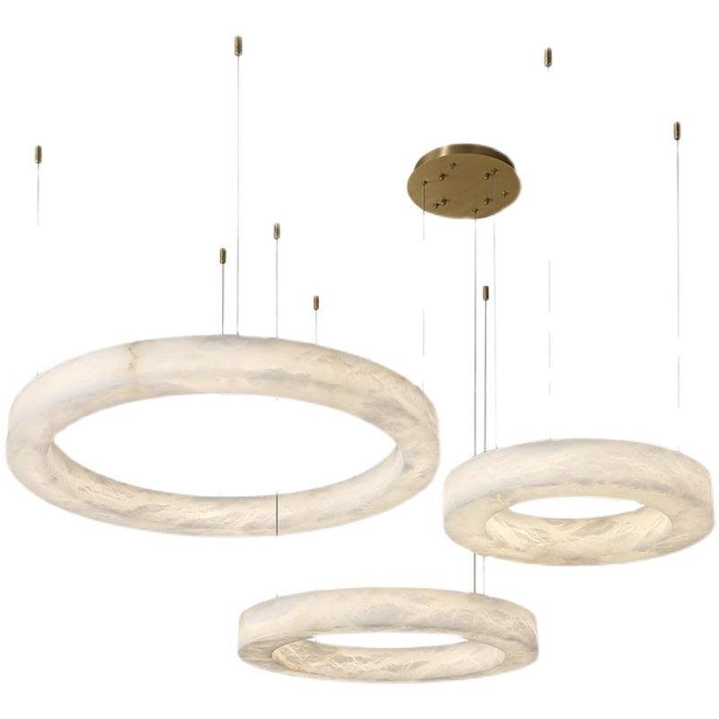 Glacera Alabaster Round Chandelier 19'' 27'' 36'' 60''D - D 19.7"+D 27.6"+D 35.4"BronzeTrivellolab