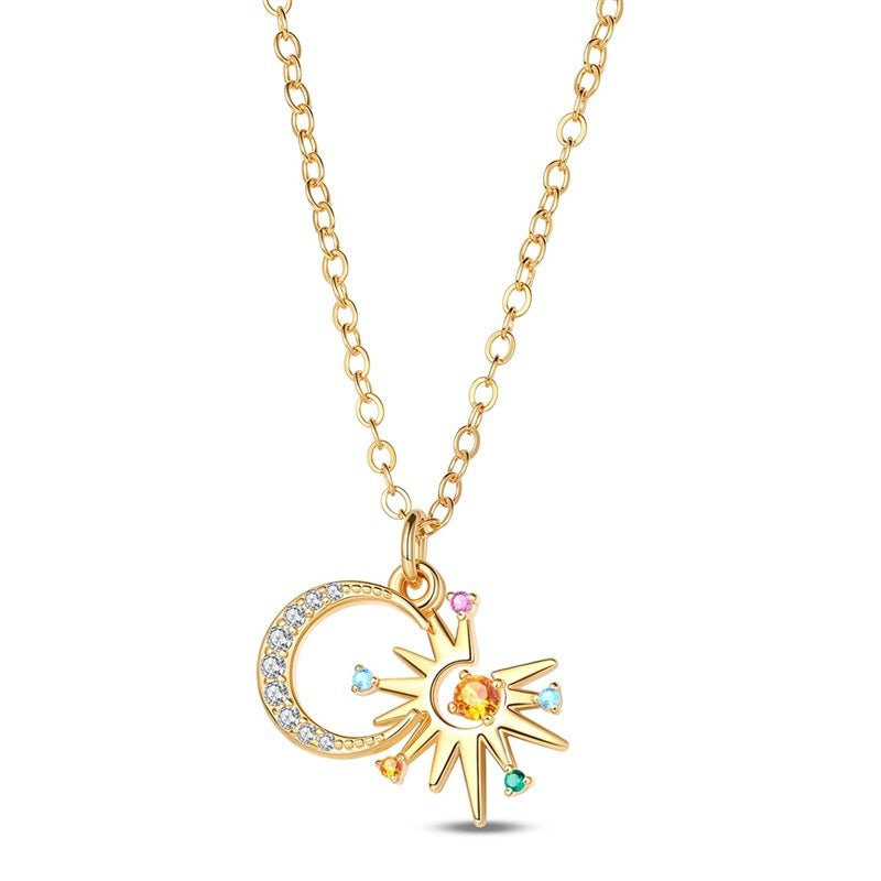 Trivellolab Gold Sun & Moon Necklace with Colorful Stones