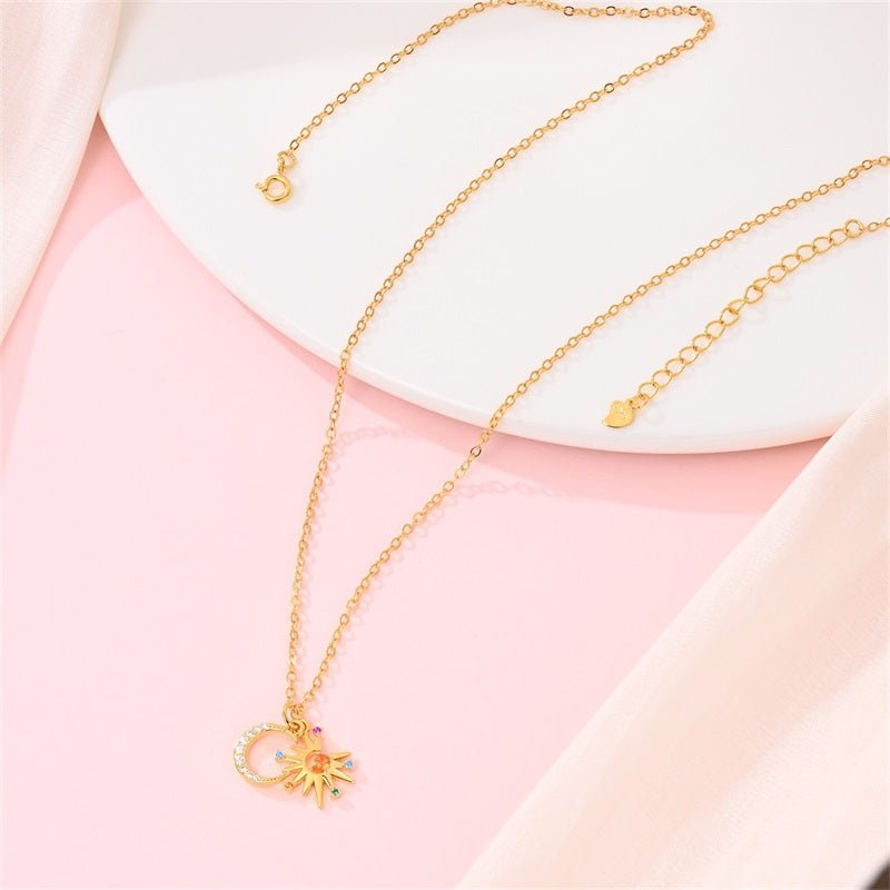 Trivellolab Gold Sun & Moon Necklace with Colorful Stones