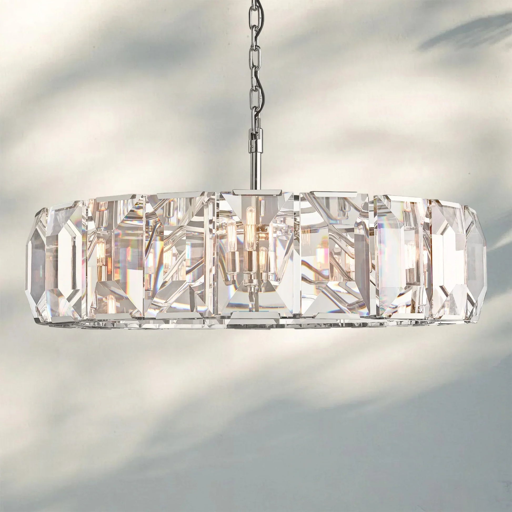 Herlow Crystal Modern Round Chandelier Elegant Ceiling Light Fixture-43''-Polished Stainless Steel-