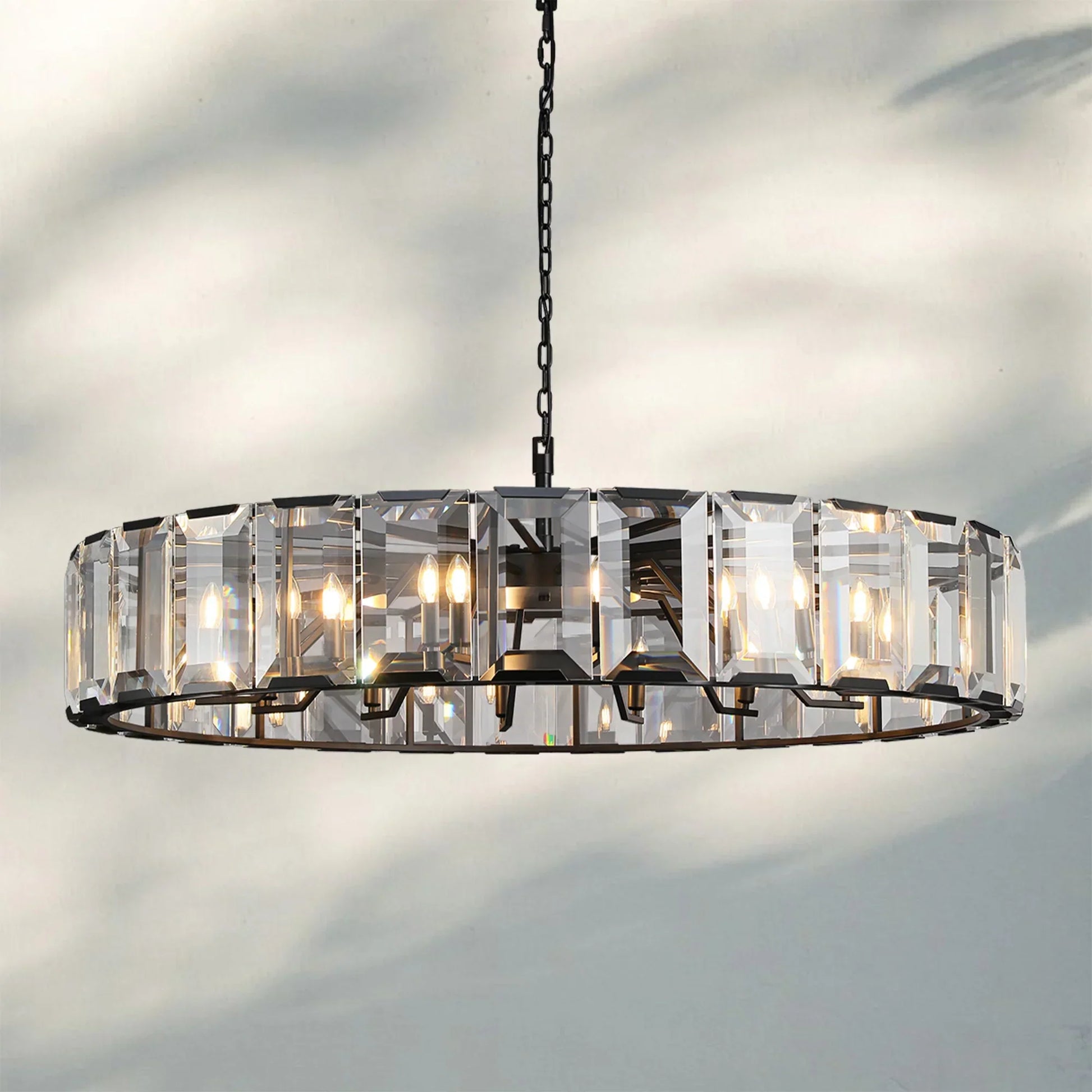 Herlow Crystal Modern Round Chandelier Elegant Ceiling Light Fixture-60''-Matte Black-